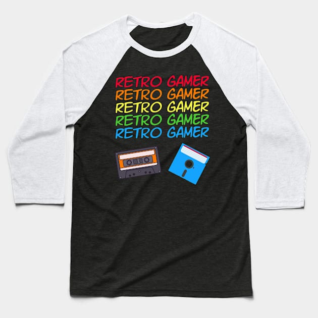 Retro Gamer Commodore 64 C64 floppy cassette tape Baseball T-Shirt by kadaga